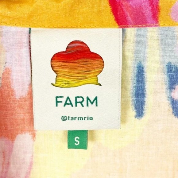 FARM RIO Macaws Bird Print Puff Sleeves Embroidered Multicolored Trim Crop Top - Picture 8 of 8